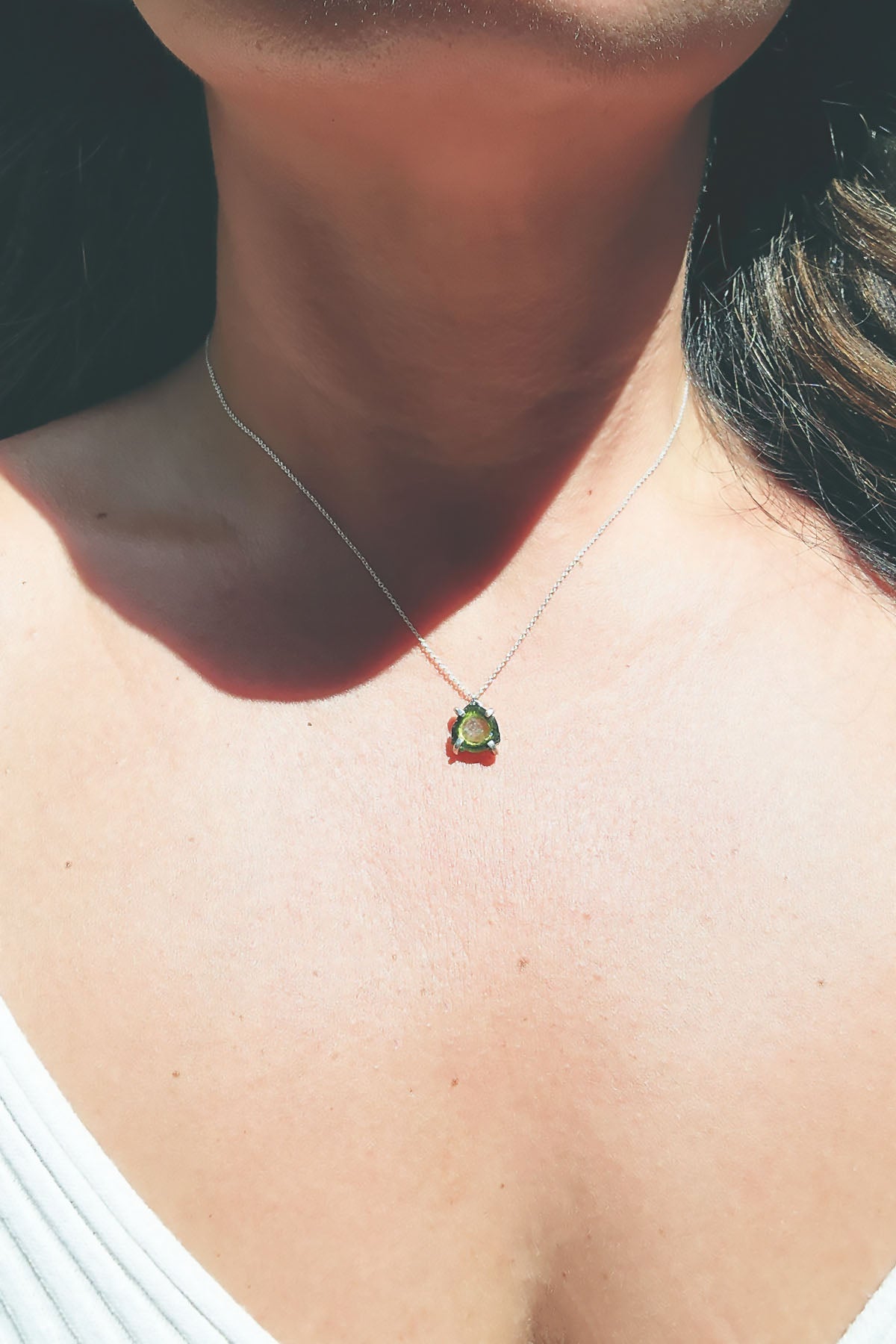 Triangular Green Tourmaline Slice Necklace