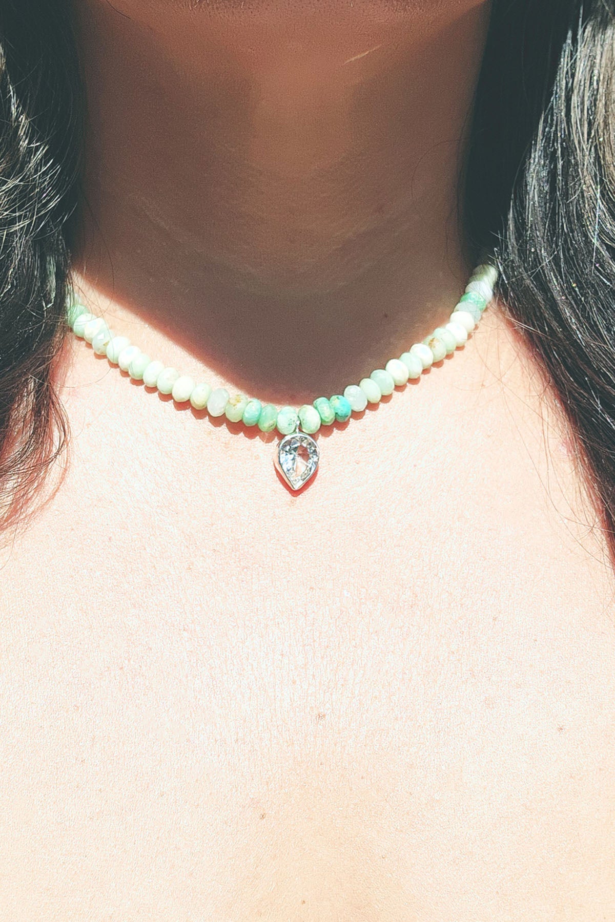 Pear Cut Quartz and Peruvian Opal Beaded Necklace