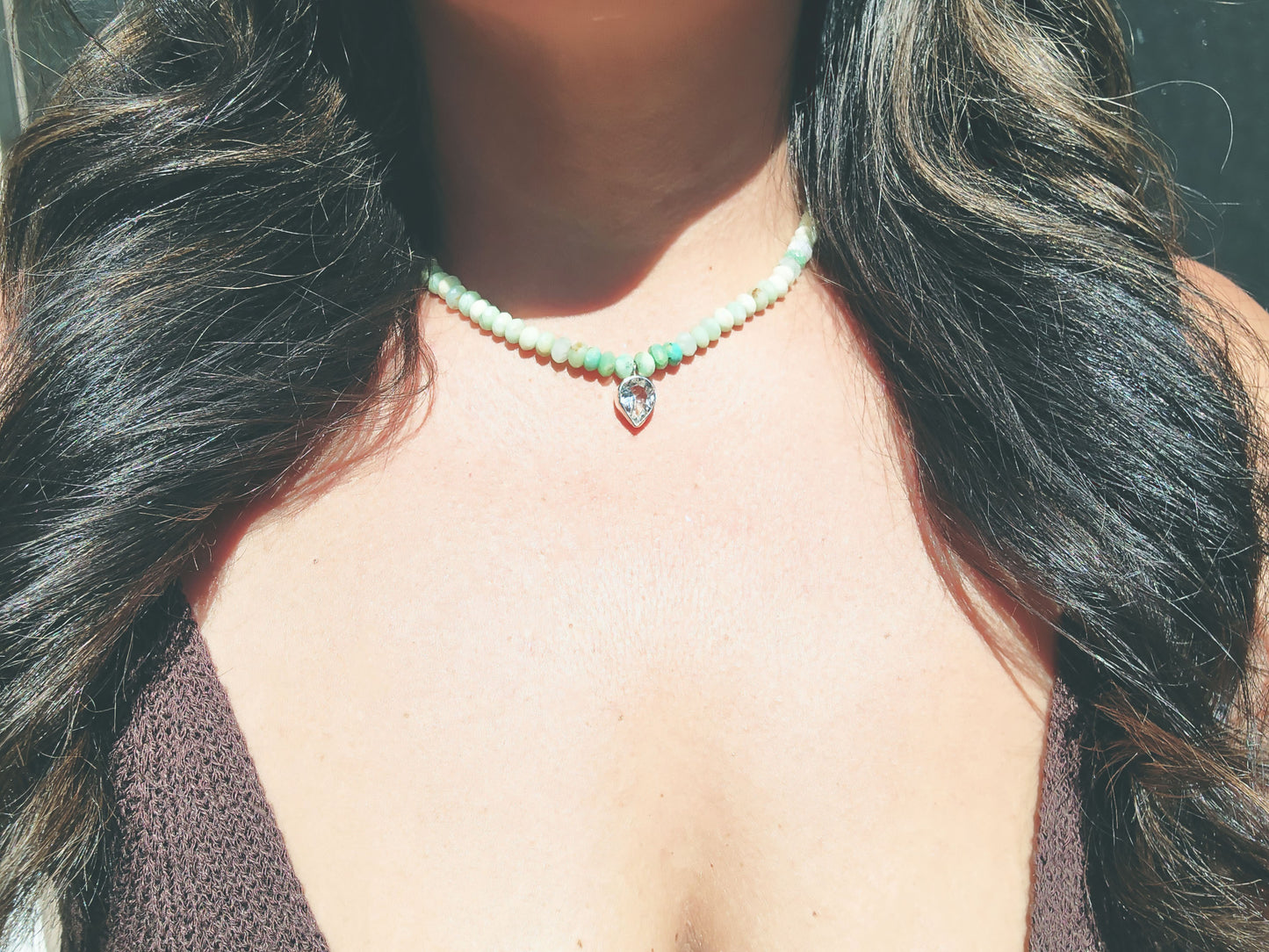 Pear Cut Quartz and Peruvian Opal Beaded Necklace