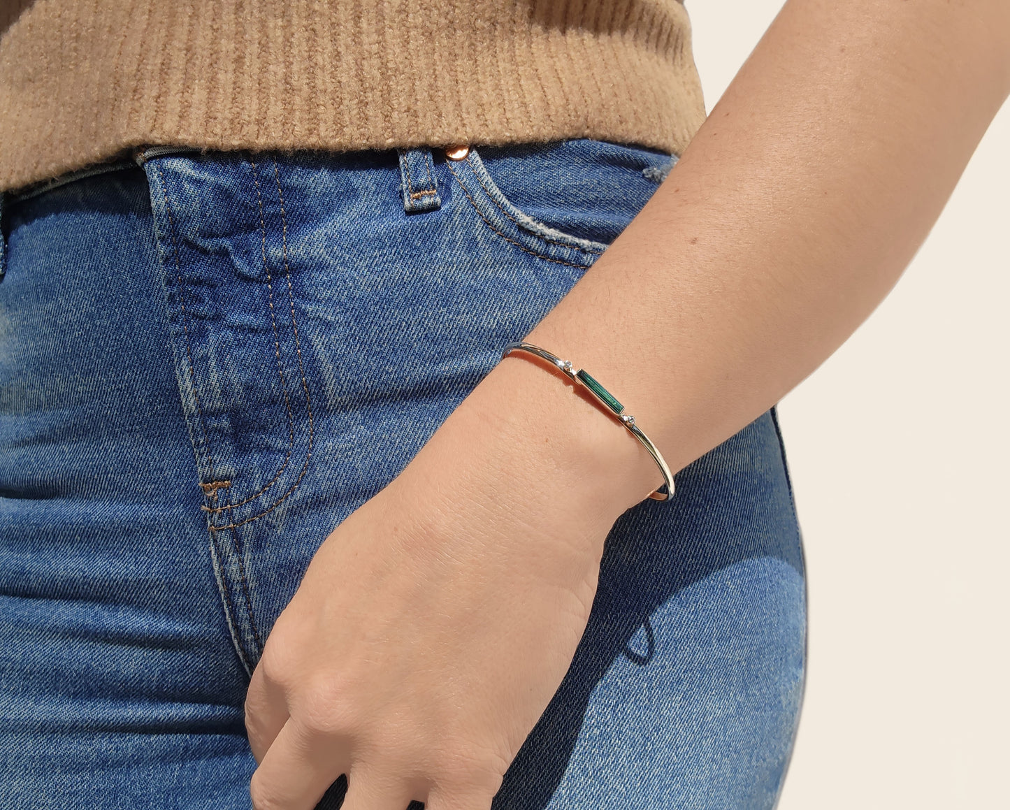 Baguette Cut Blue-Green Tourmaline & Diamond Cuff Bracelet