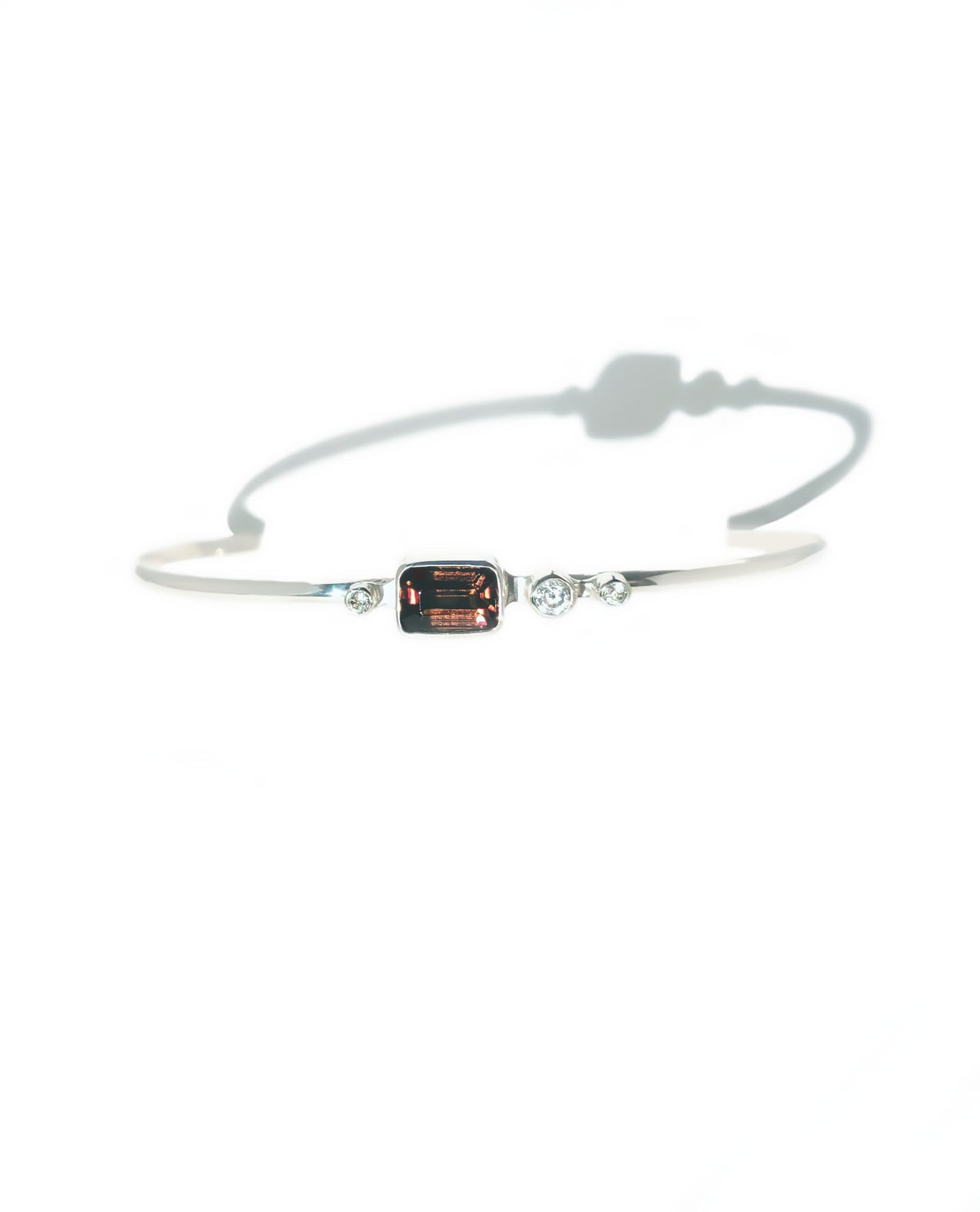 Emerald Cut Tourmaline & Diamond Cuff Bracelet in Sterling Silver