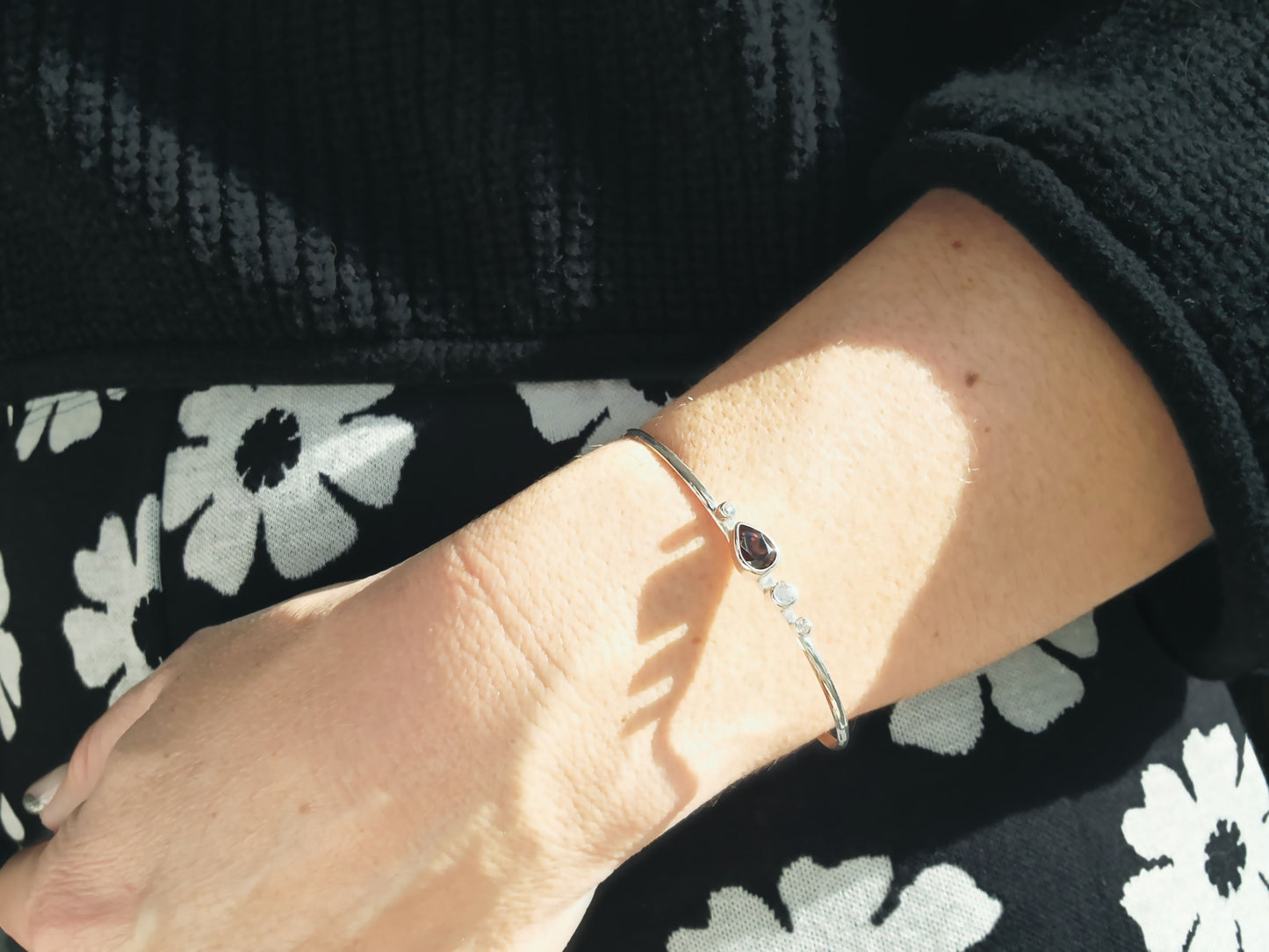 Pear Cut Tourmaline & Diamond Cuff Bracelet in Sterling Silver