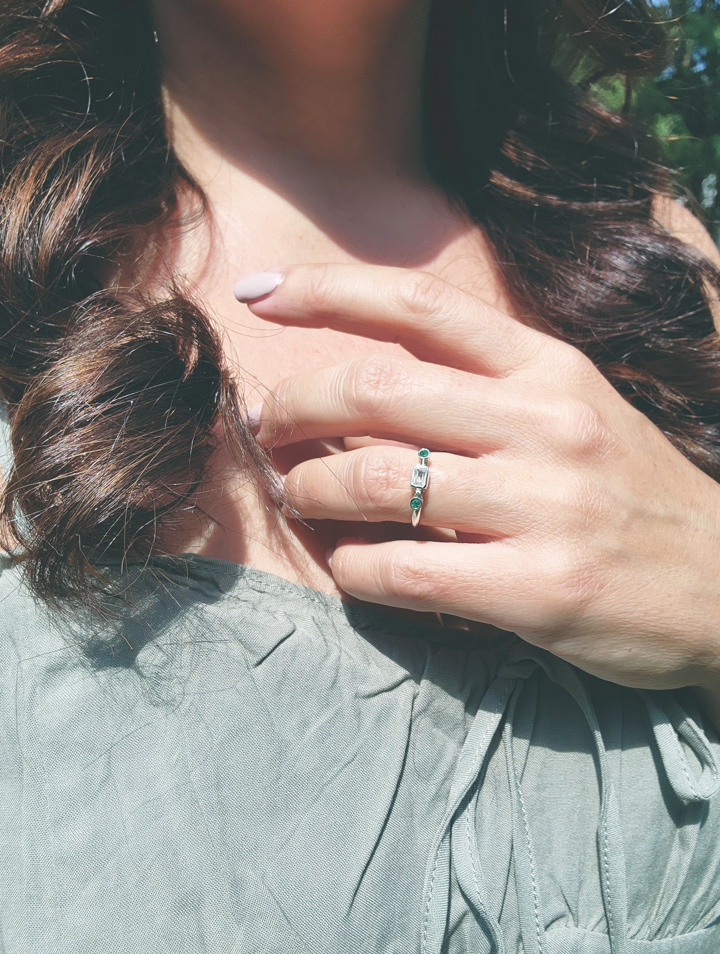 Emerald Cut Diamond and Emerald Ring