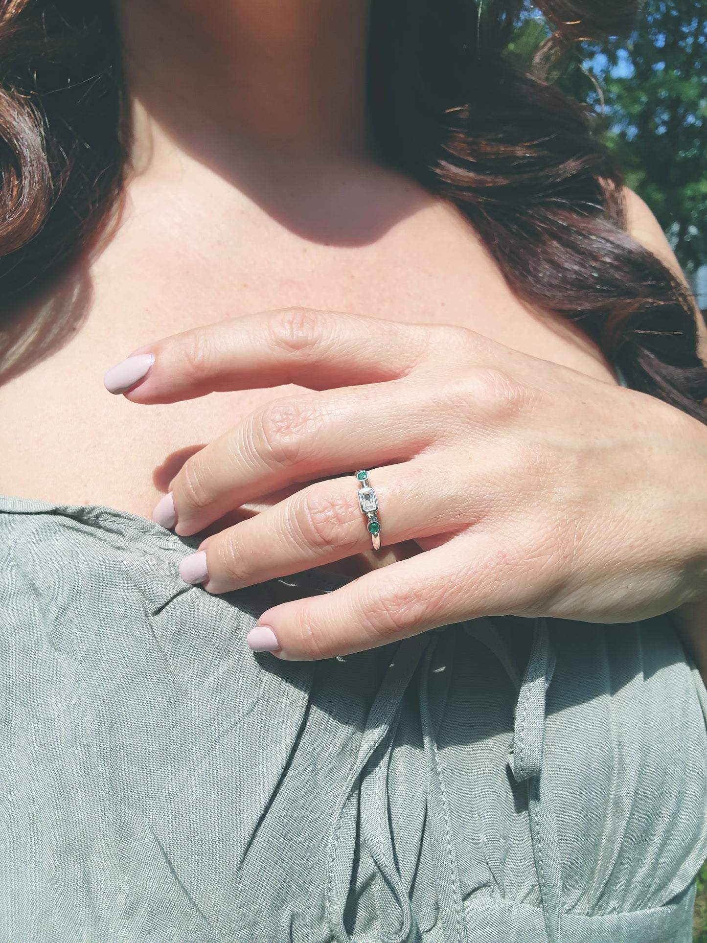 Emerald Cut Diamond and Emerald Ring