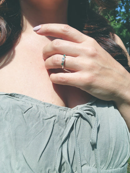 Emerald Cut Diamond and Emerald Ring