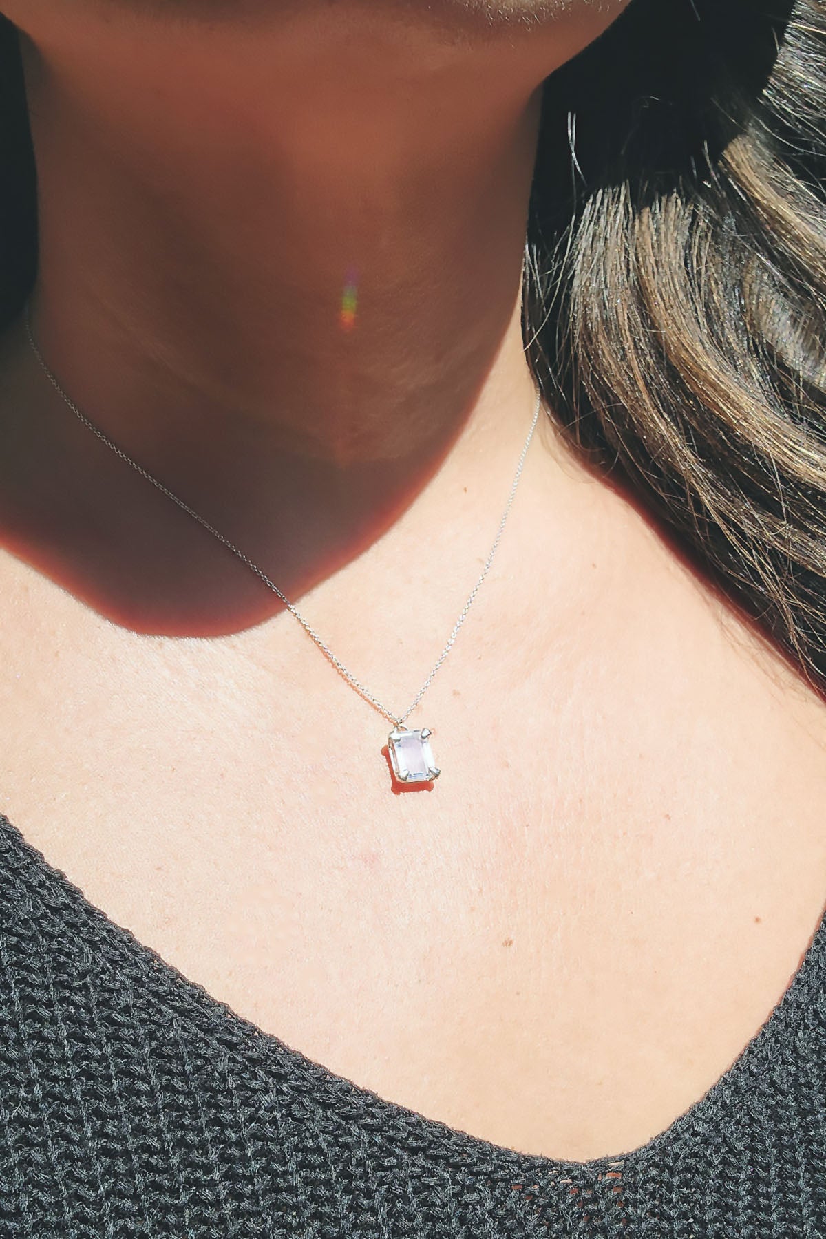 Emerald Cut Portrait Moissanite Necklace