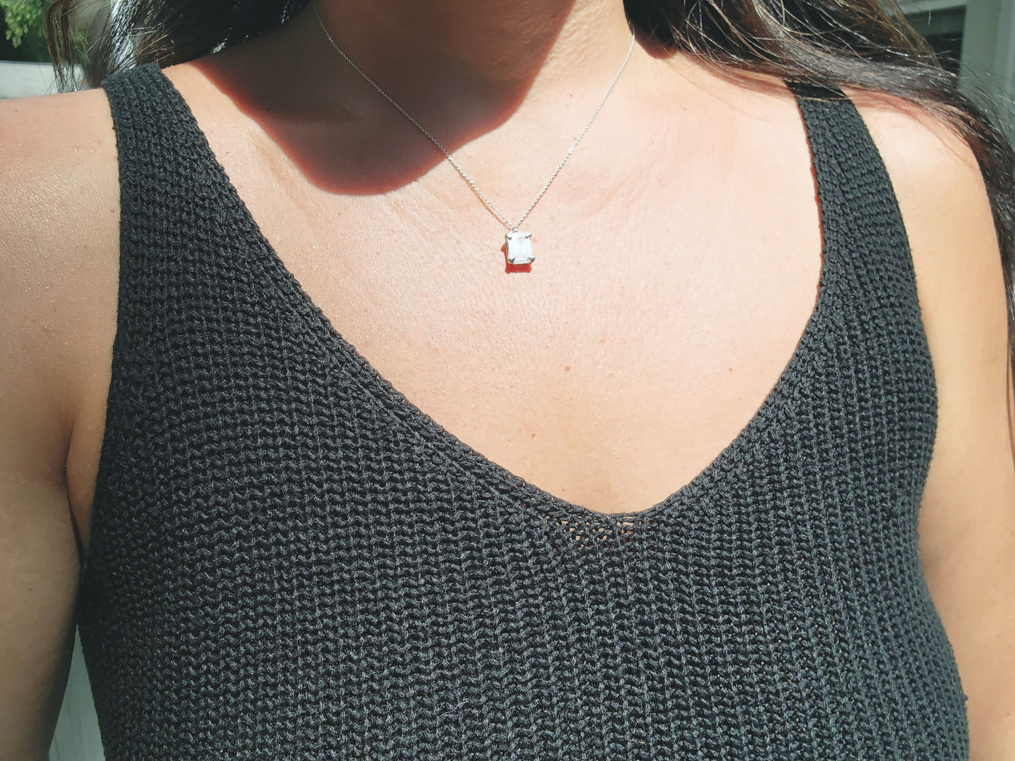 Emerald Cut Portrait Moissanite Necklace