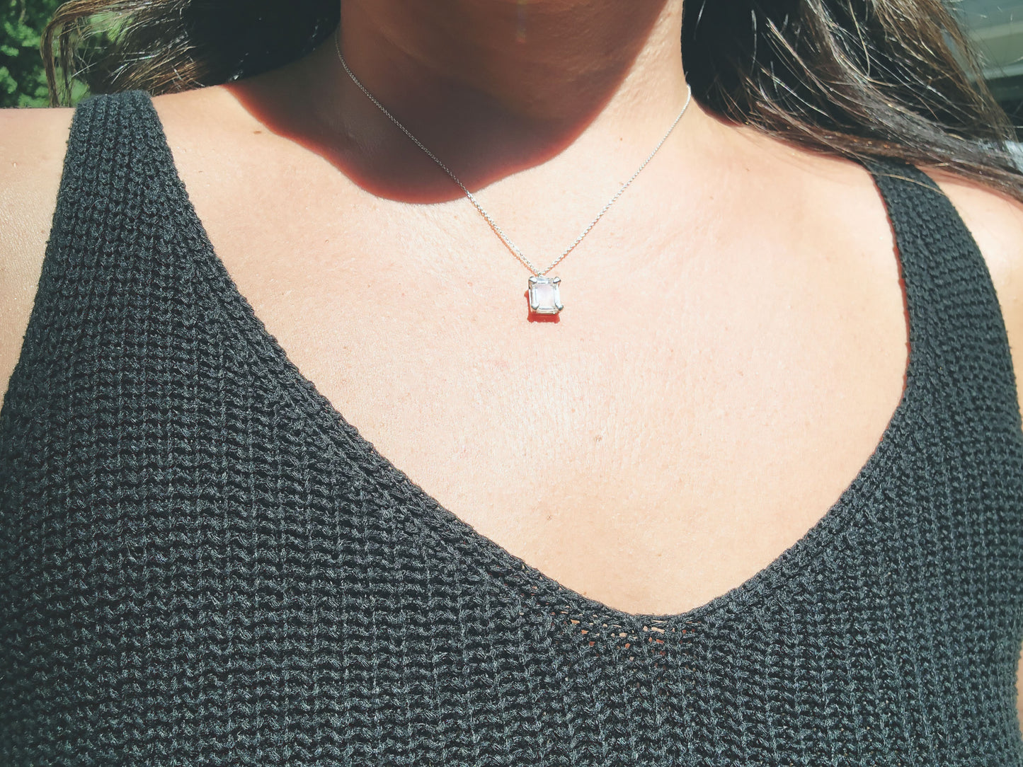 Emerald Cut Portrait Moissanite Necklace