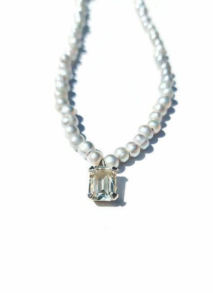 Emerald Cut Citrine and Pearl Beaded Necklace