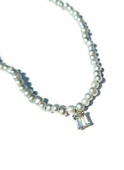 Emerald Cut Citrine and Pearl Beaded Necklace