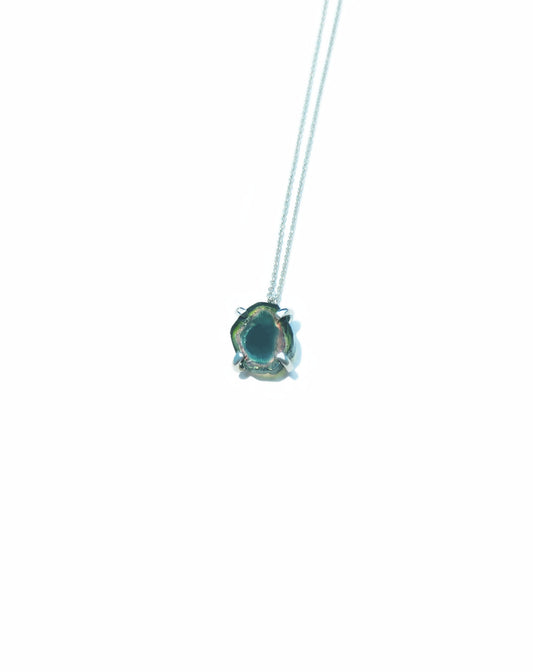 Freeform Watermelon Tourmaline Slice Necklace