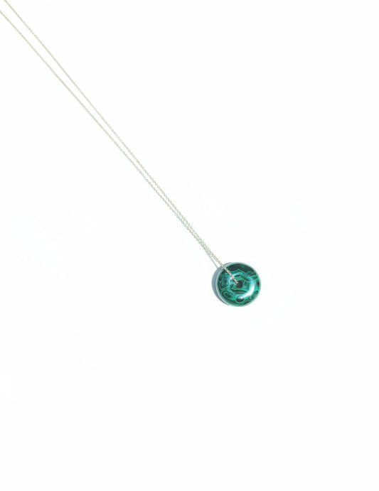 Malachite Donut Necklace With Sterling Silver Chain