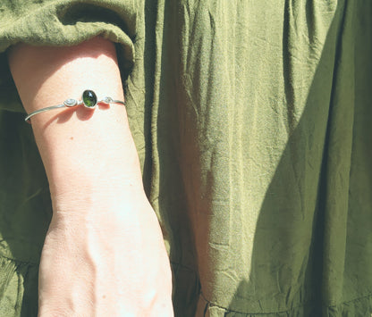 Green Tourmaline & White Zircon Cuff Bracelet