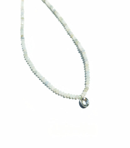 Oval Cut Aquamarine Pendant with Aquamarine Beaded Necklace