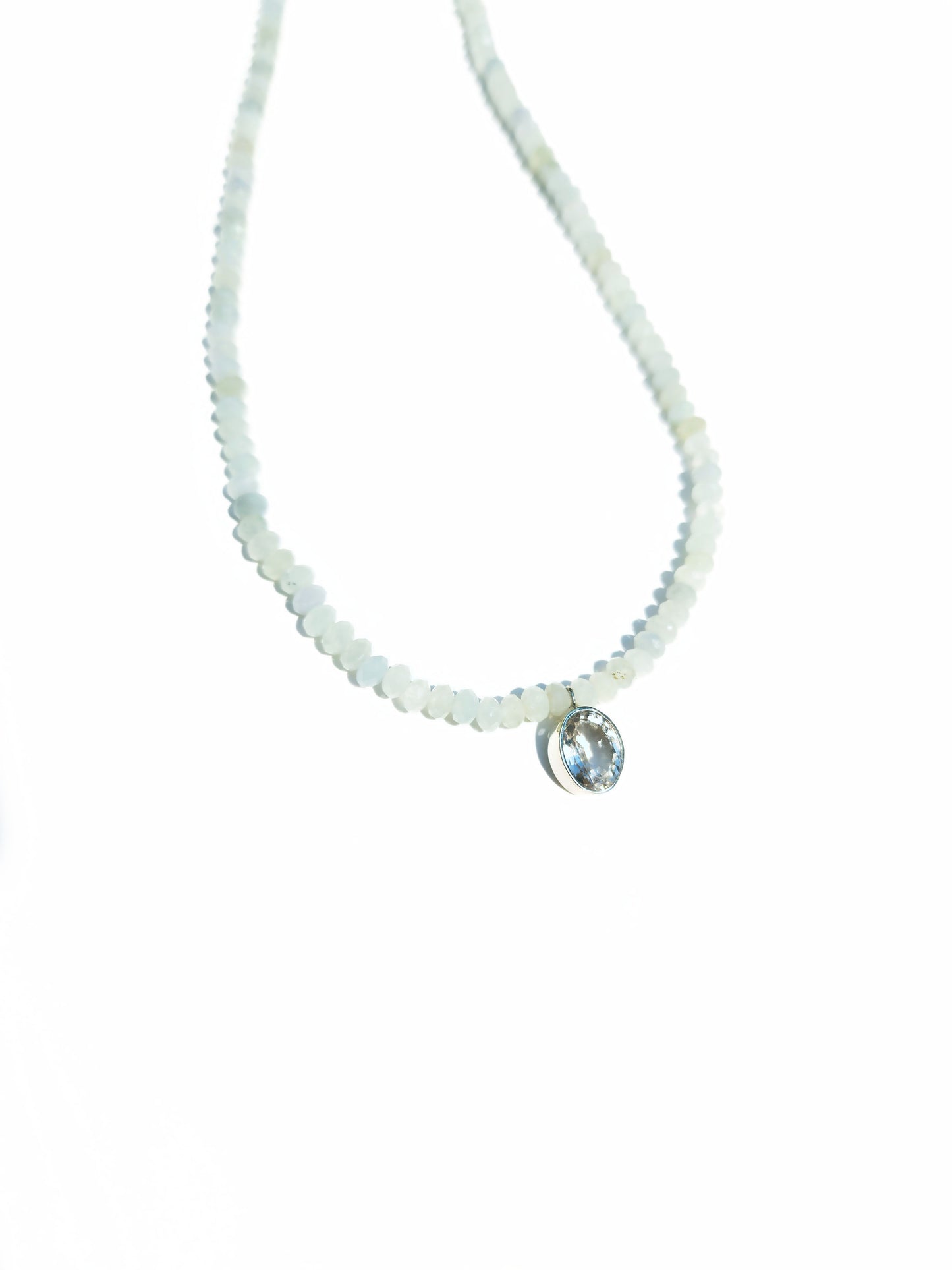 Oval Cut Aquamarine Pendant with Aquamarine Beaded Necklace