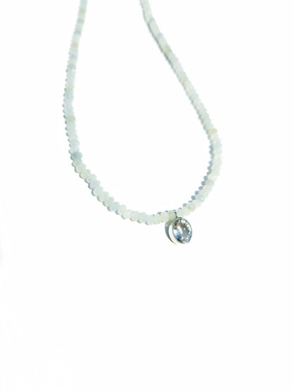 Oval Cut Aquamarine Pendant with Aquamarine Beaded Necklace
