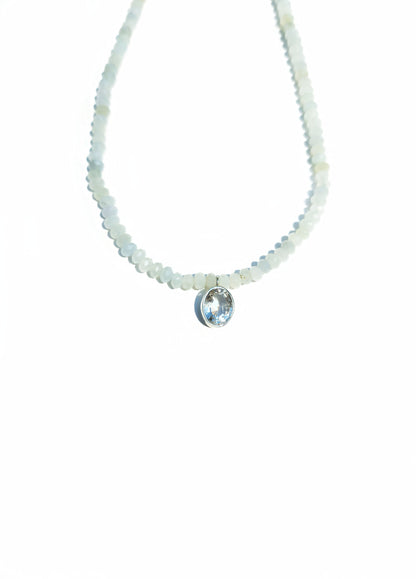 Oval Cut Aquamarine Pendant with Aquamarine Beaded Necklace