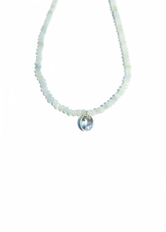 Oval Cut Aquamarine Pendant with Aquamarine Beaded Necklace