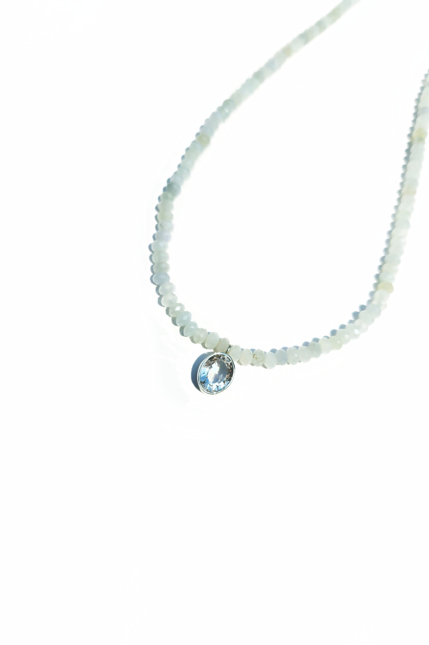 Oval Cut Aquamarine Pendant with Aquamarine Beaded Necklace