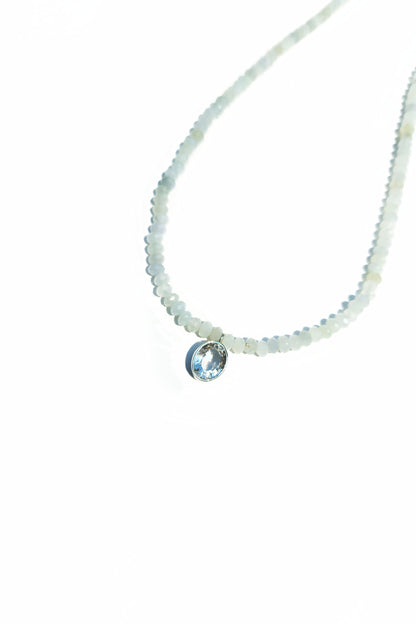 Oval Cut Aquamarine Pendant with Aquamarine Beaded Necklace