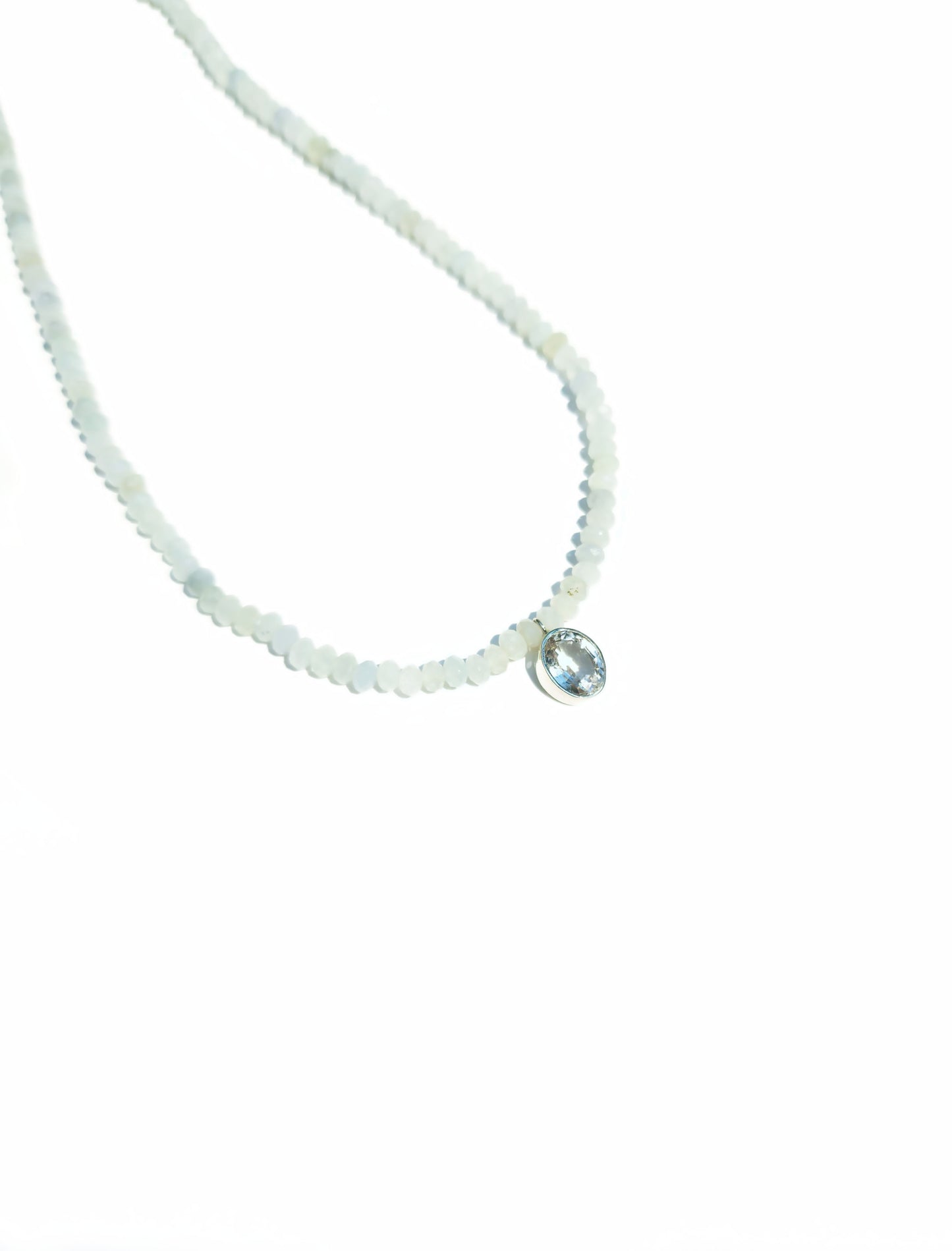 Oval Cut Aquamarine Pendant with Aquamarine Beaded Necklace