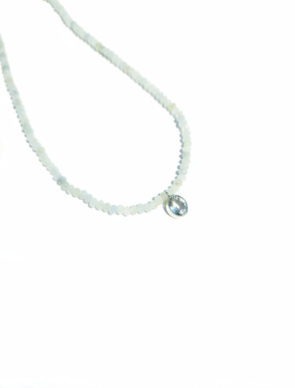 Oval Cut Aquamarine Pendant with Aquamarine Beaded Necklace