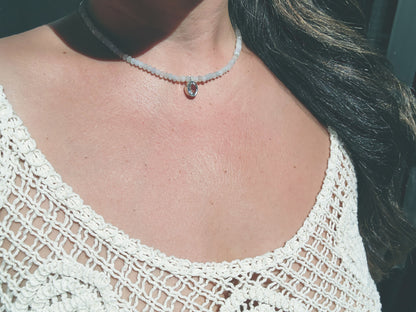 Oval Cut Aquamarine Pendant with Aquamarine Beaded Necklace