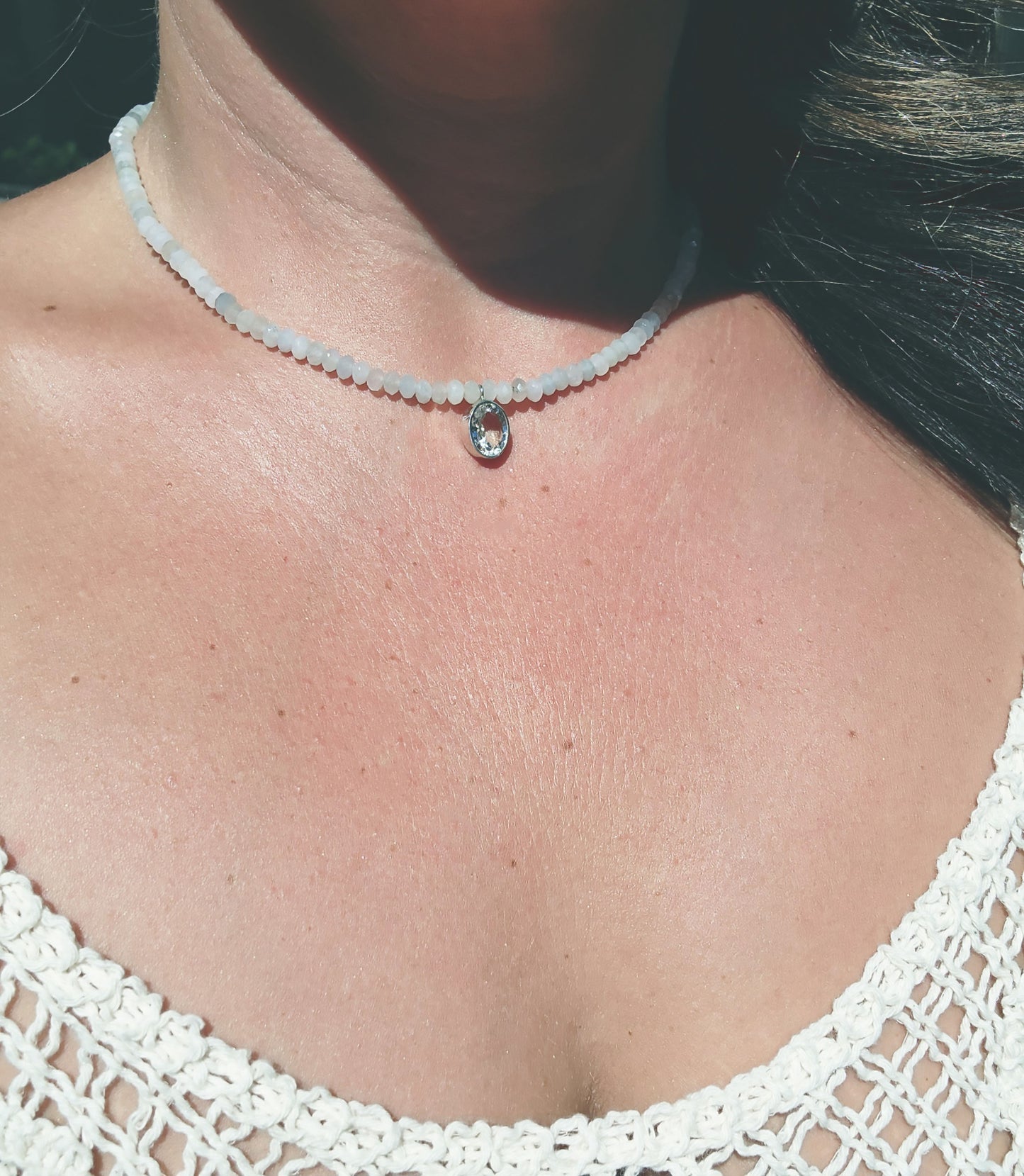 Oval Cut Aquamarine Pendant with Aquamarine Beaded Necklace
