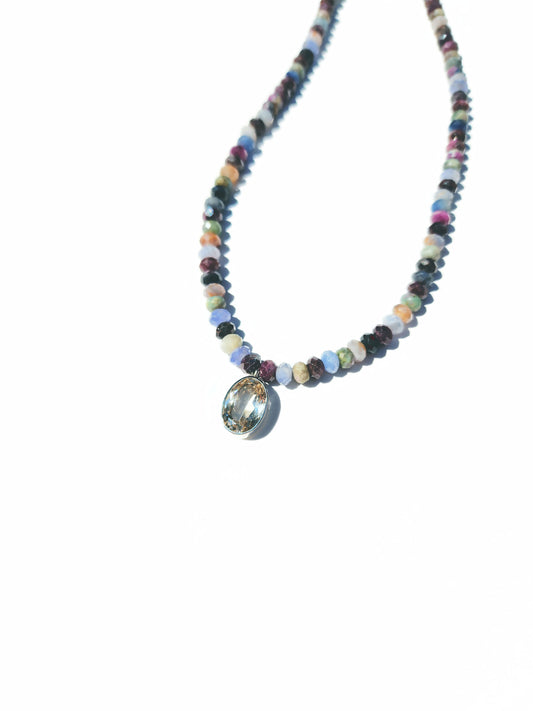 Oval Cut Citrine and Sapphire Beaded Necklace