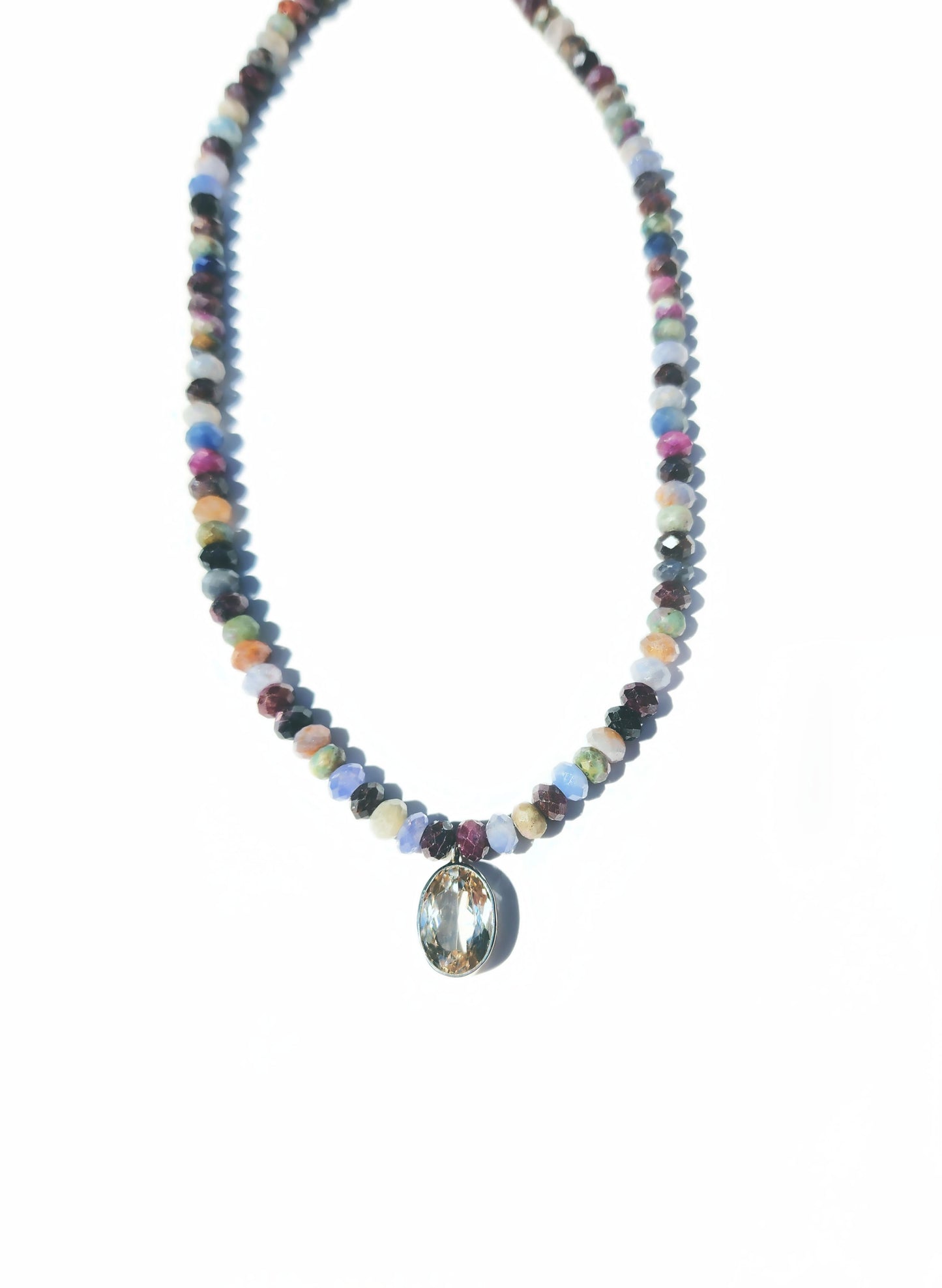 Oval Cut Citrine and Sapphire Beaded Necklace