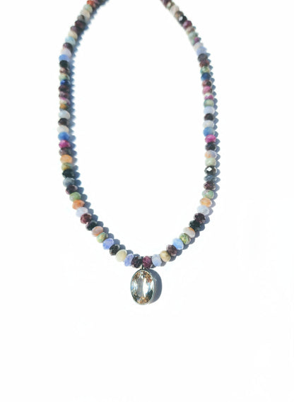 Oval Cut Citrine and Sapphire Beaded Necklace