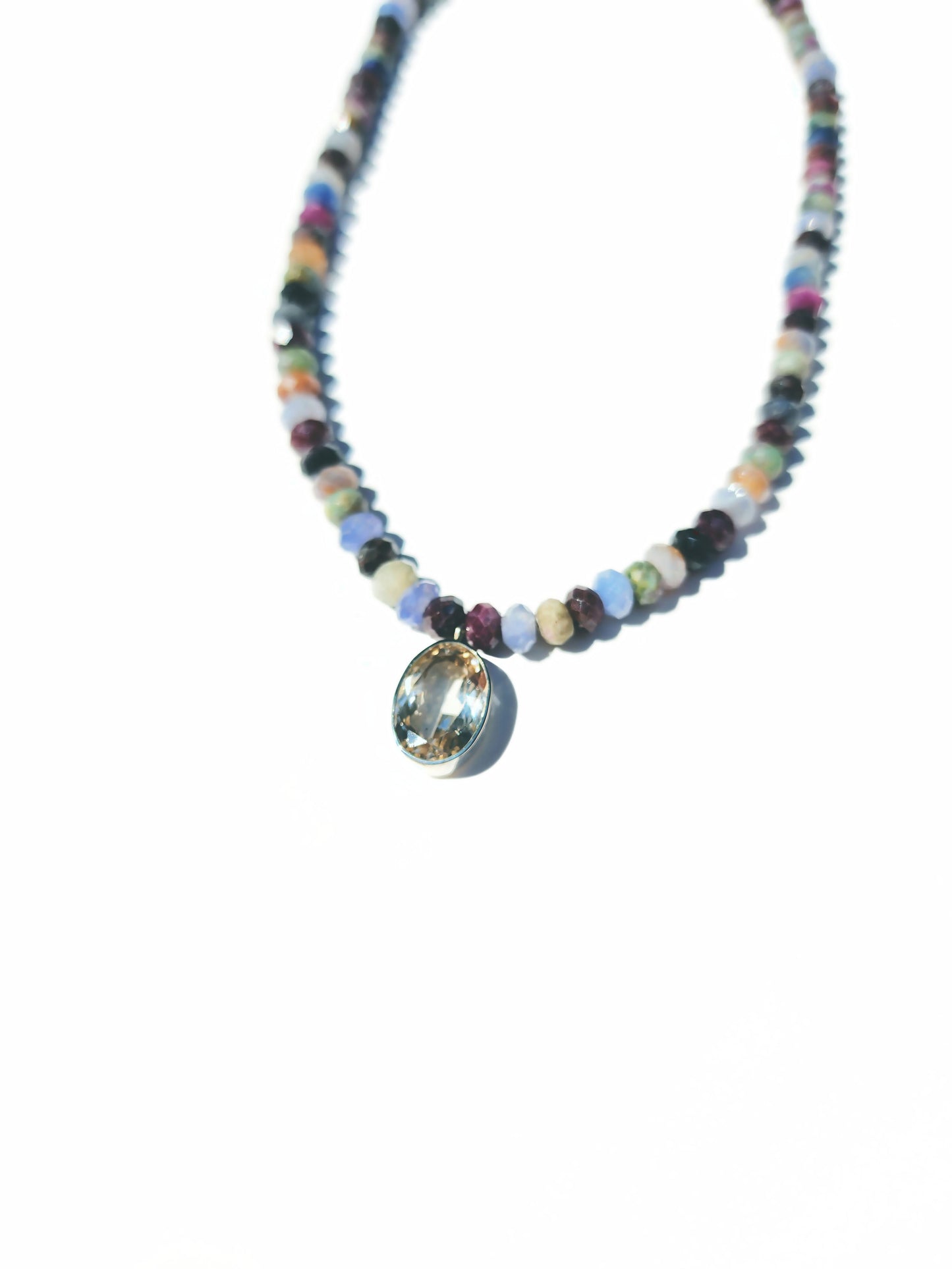 Oval Cut Citrine and Sapphire Beaded Necklace