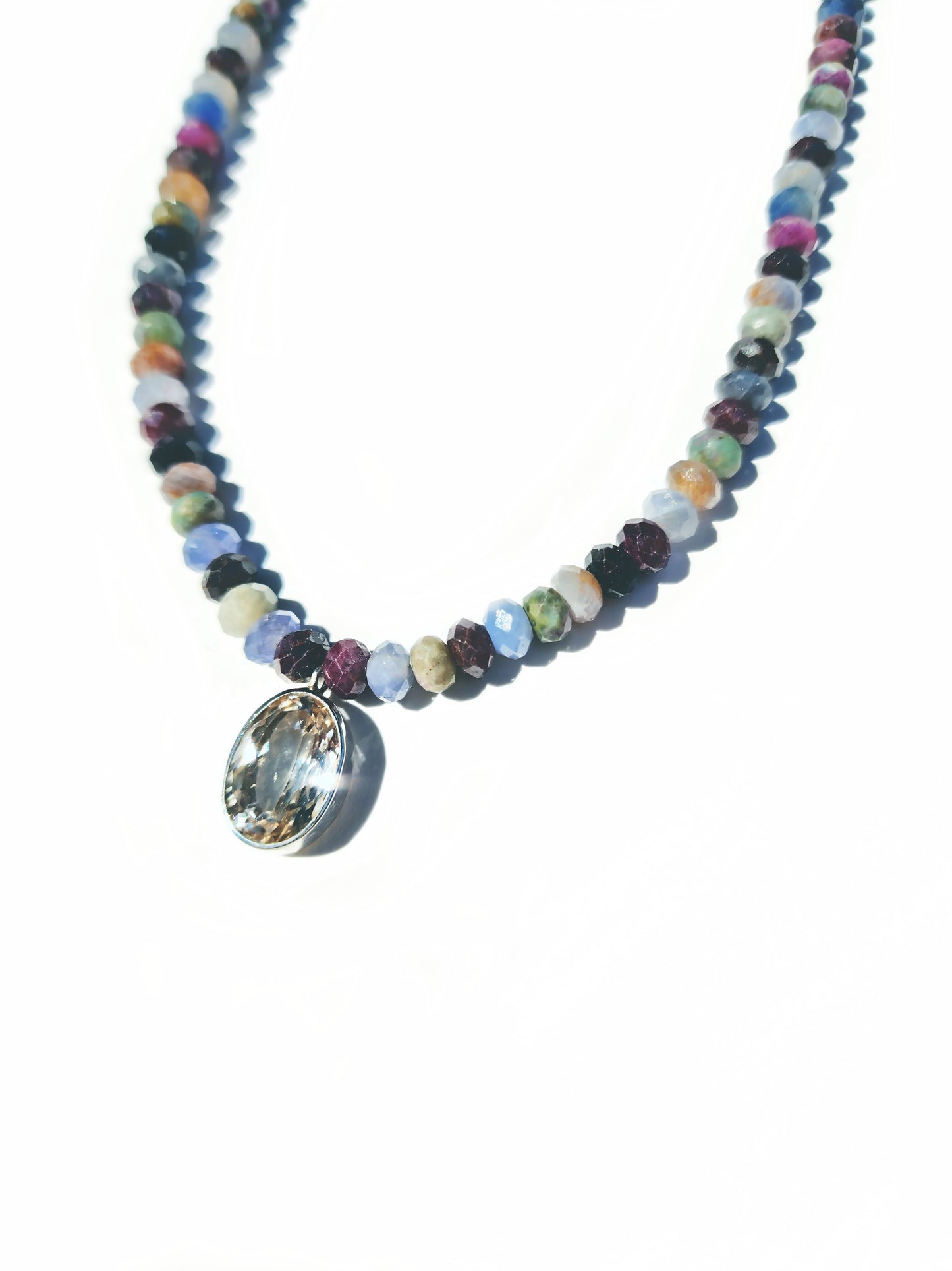 Oval Cut Citrine and Sapphire Beaded Necklace