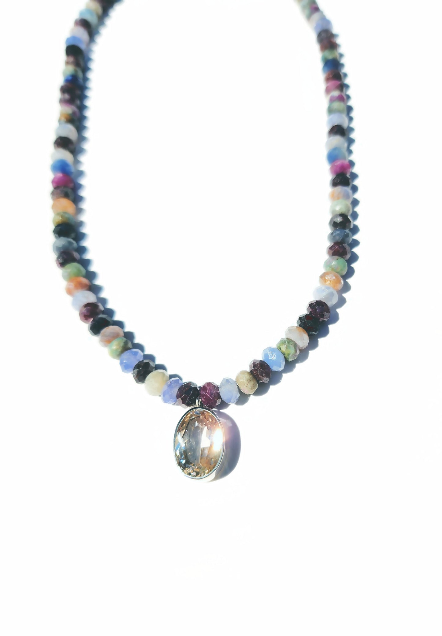 Oval Cut Citrine and Sapphire Beaded Necklace