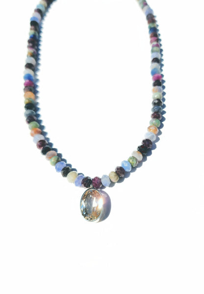 Oval Cut Citrine and Sapphire Beaded Necklace