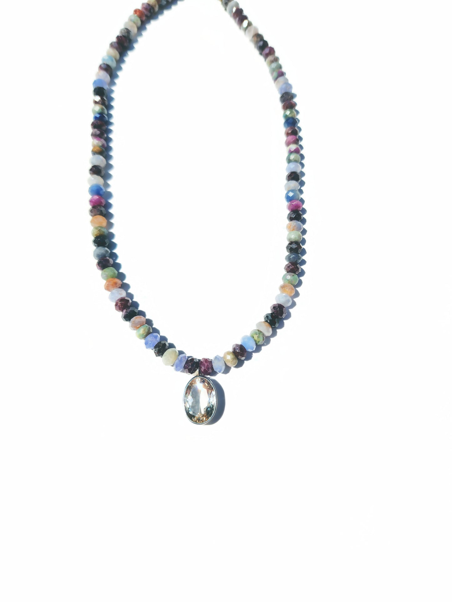 Oval Cut Citrine and Sapphire Beaded Necklace