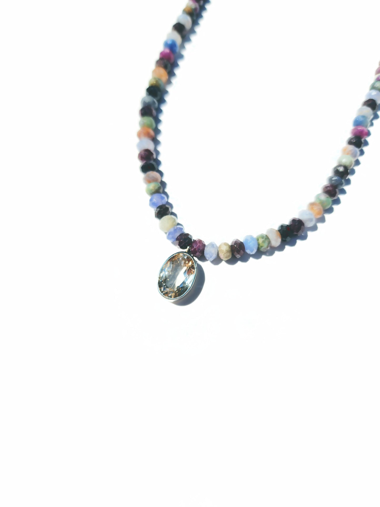 Oval Cut Citrine and Sapphire Beaded Necklace