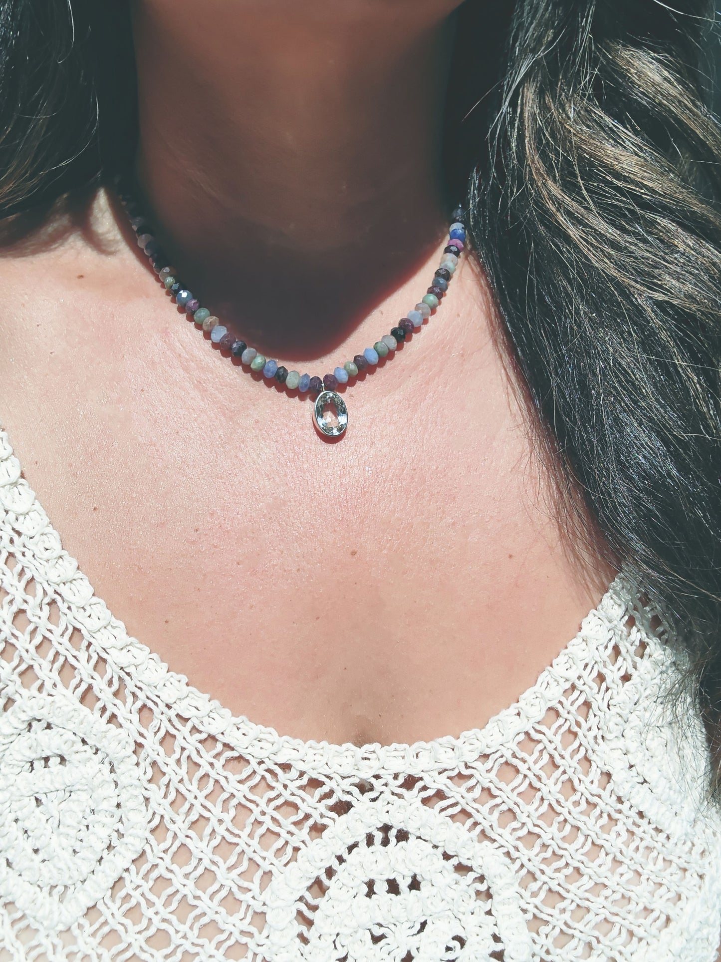Oval Cut Citrine and Sapphire Beaded Necklace