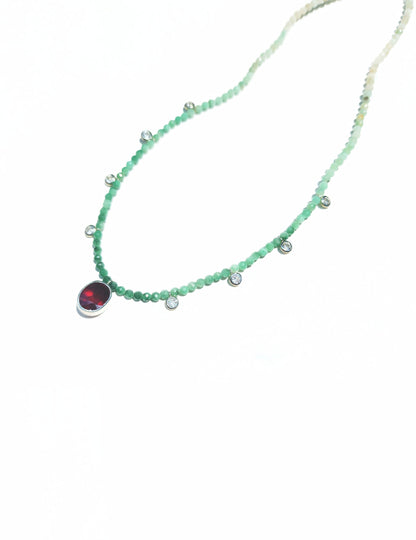 Oval Cut Ruby and Emerald Beaded Necklace