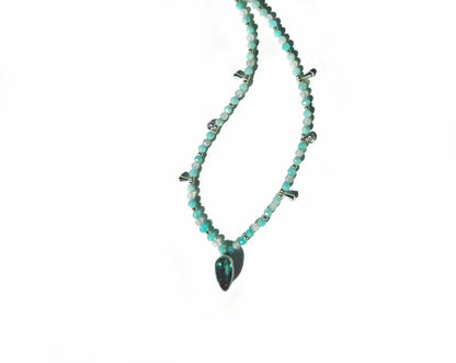 Pear Cut Blue Tourmaline with Amazonite & Labradorite Beaded Necklace
