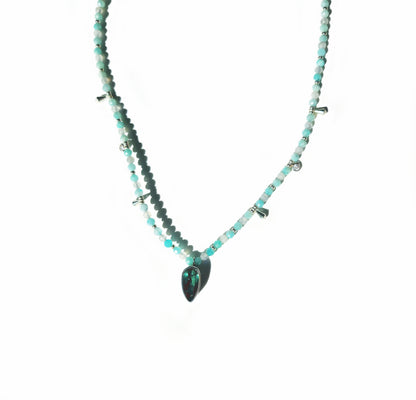 Pear Cut Blue Tourmaline with Amazonite & Labradorite Beaded Necklace
