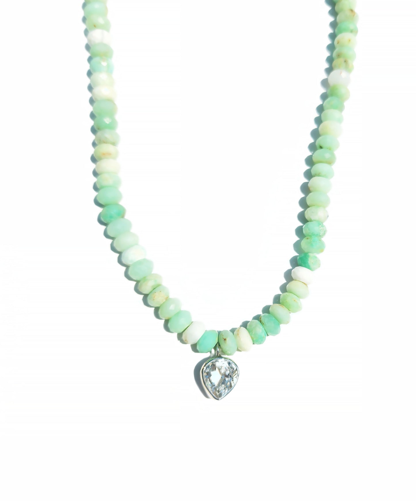 Wide Pear Cut Quartz and Peruvian opal Necklace