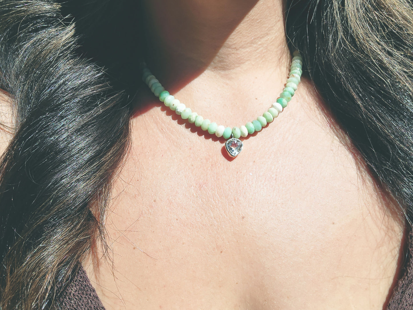 Wide Pear Cut Quartz and Peruvian opal Necklace