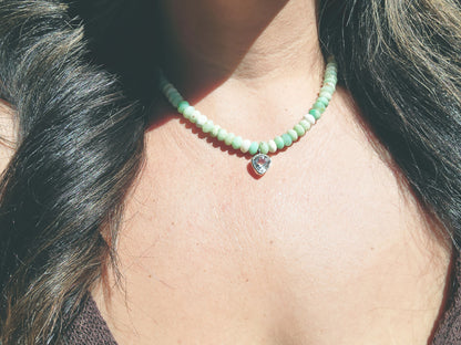 Wide Pear Cut Quartz and Peruvian opal Necklace