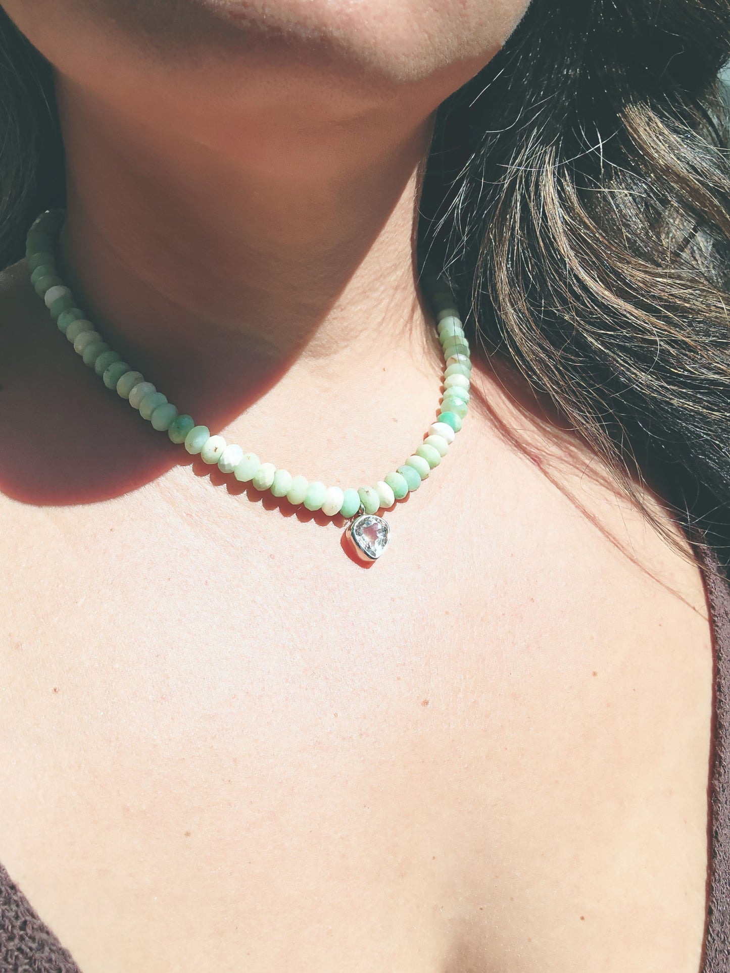 Wide Pear Cut Quartz and Peruvian opal Necklace