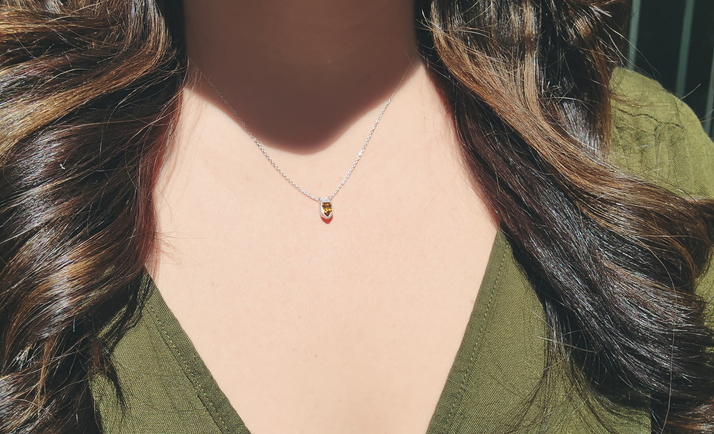 Shield Shape Yellow-Orange Citrine Necklace