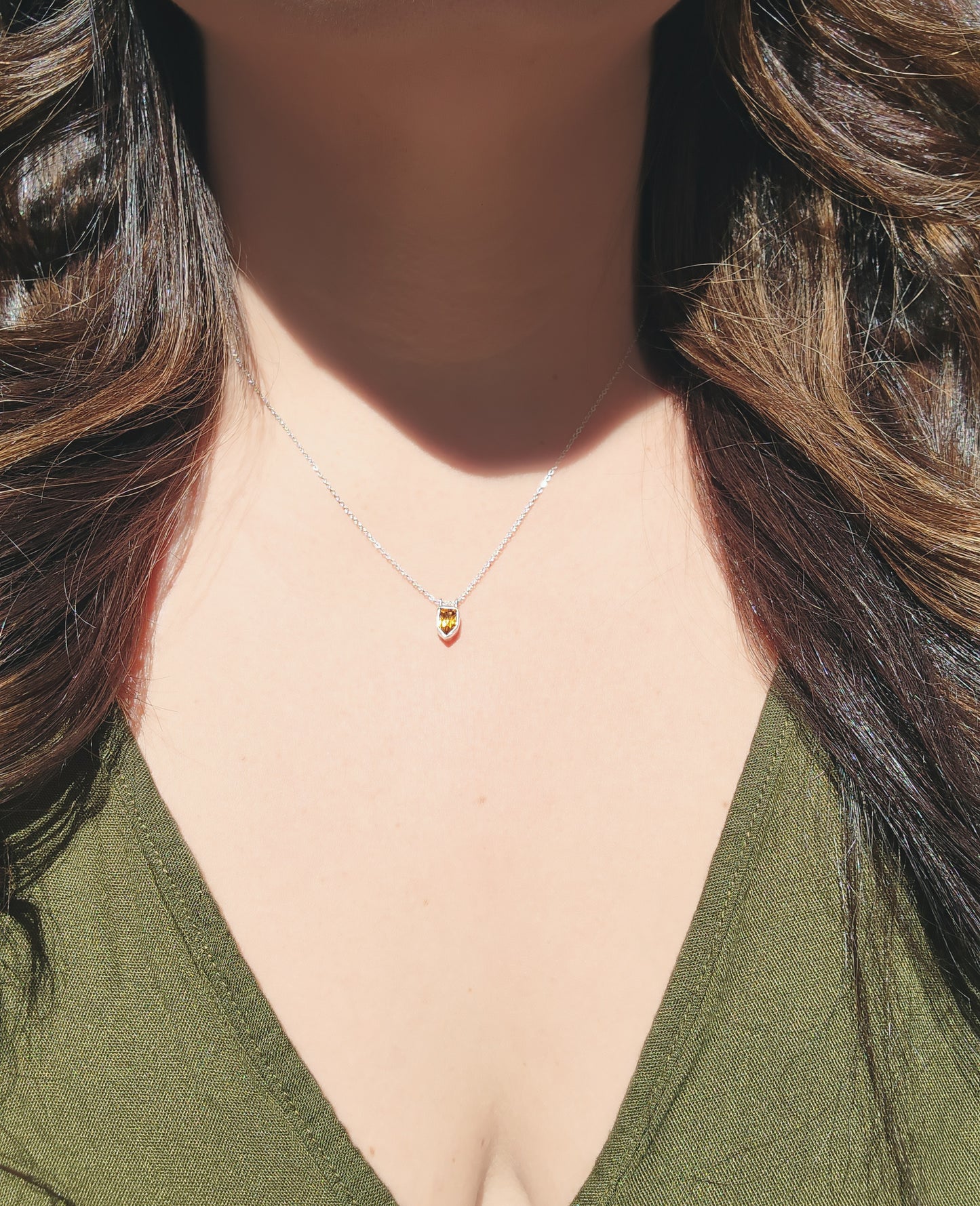 Shield Shape Yellow-Orange Citrine Necklace