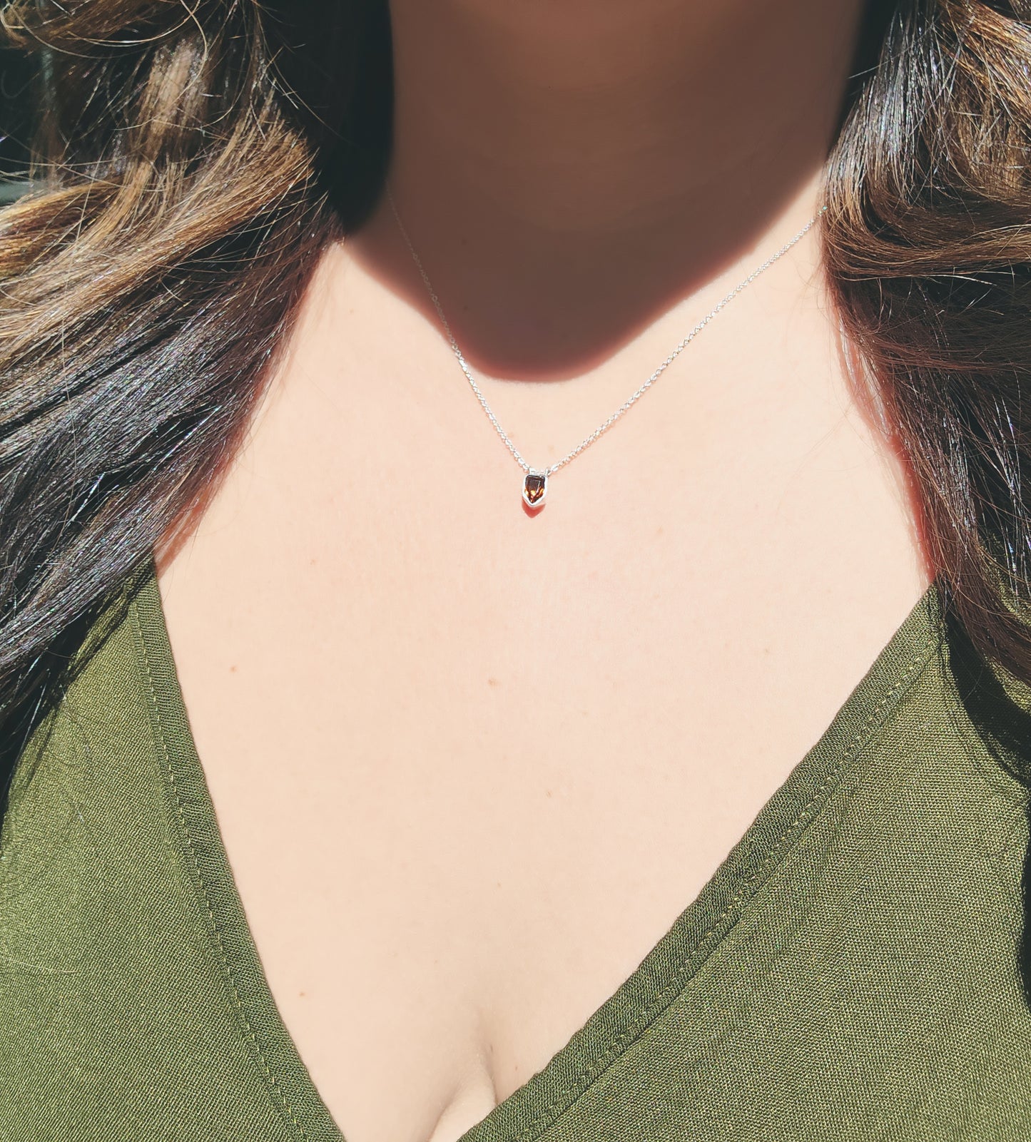 Shield Shape Brownish-Orange Citrine Necklace in Sterling Silver
