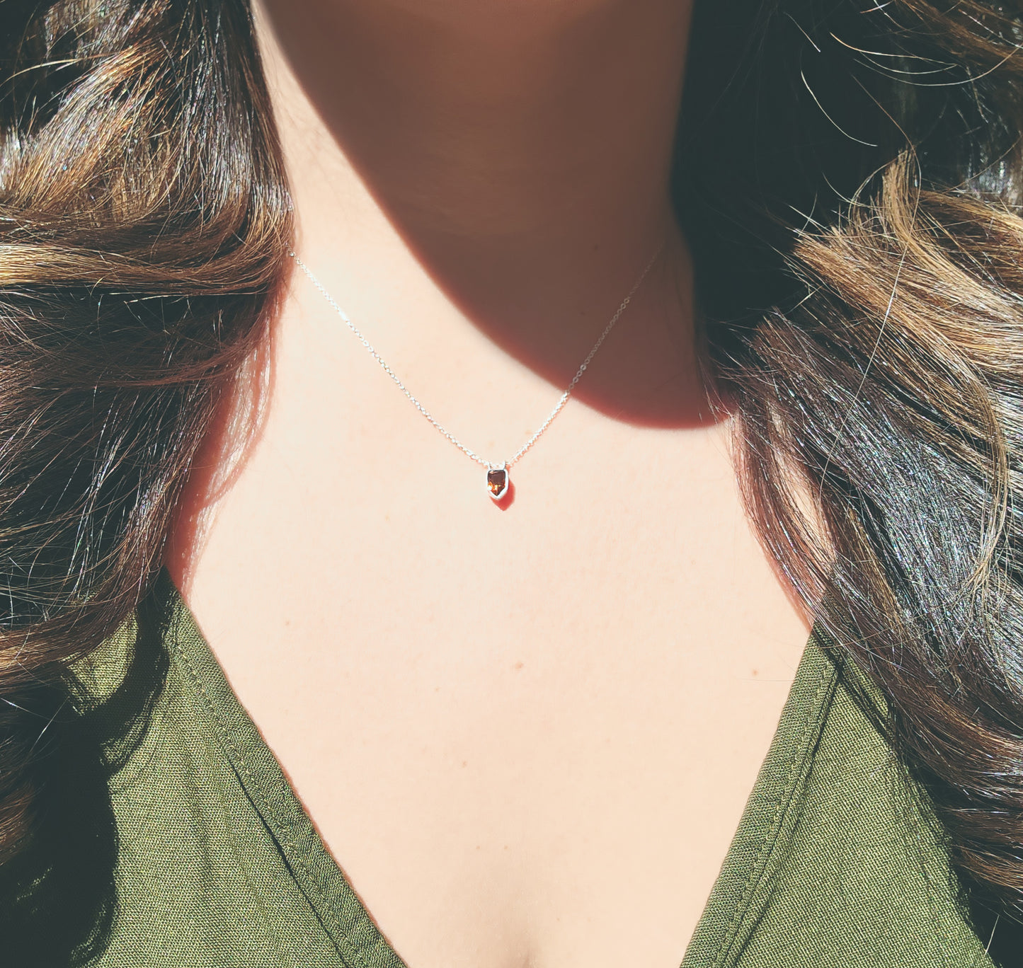Shield Shape Brownish-Orange Citrine Necklace in Sterling Silver