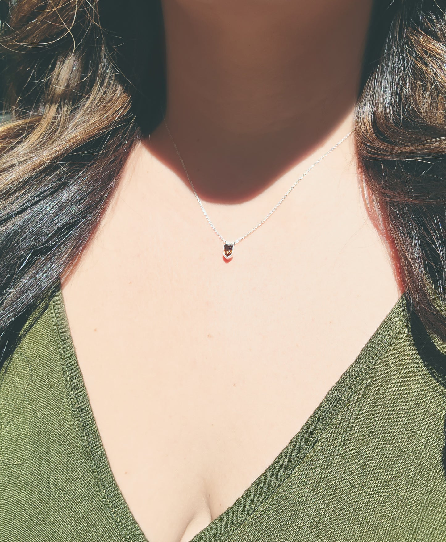 Shield Shape Brownish-Orange Citrine Necklace in Sterling Silver